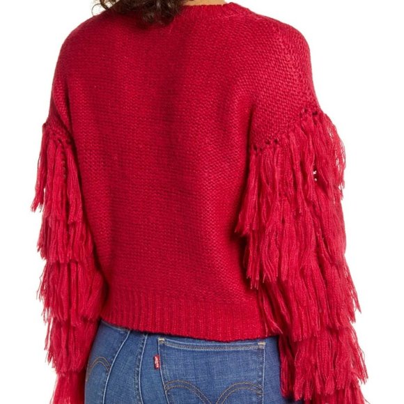 Love by Design Fringe Sleeve Sweater Red - Picture 2 of 7